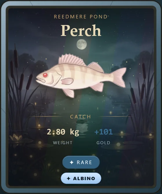Perch catch card, albino morph, a white perch.