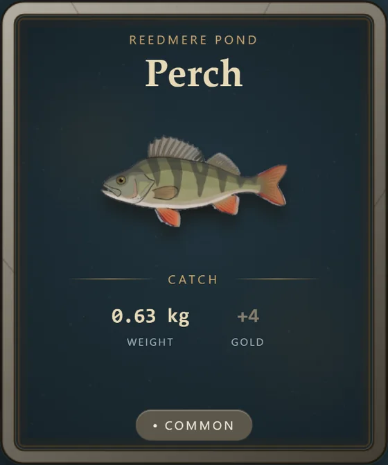 Perch catch card, common rarity.