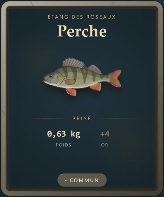 Carte de prise perche, rareté commune.