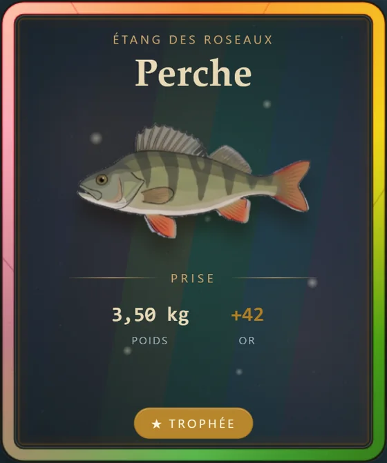 Carte de prise perche, rareté trophée, avec un cadre holographique.