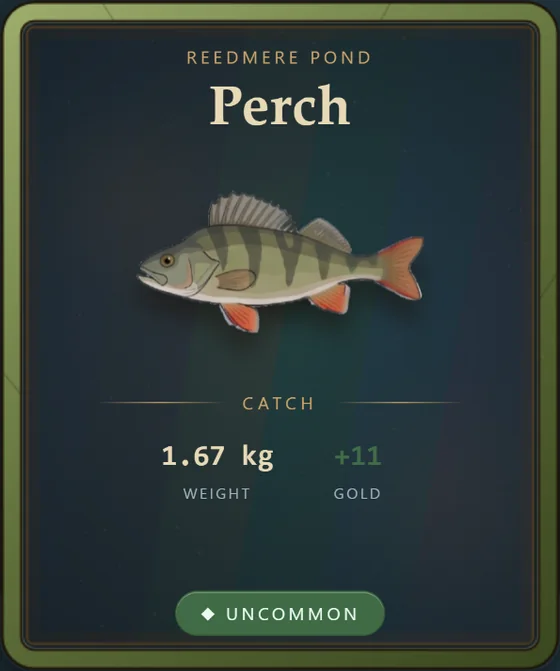 Perch catch card, uncommon rarity.