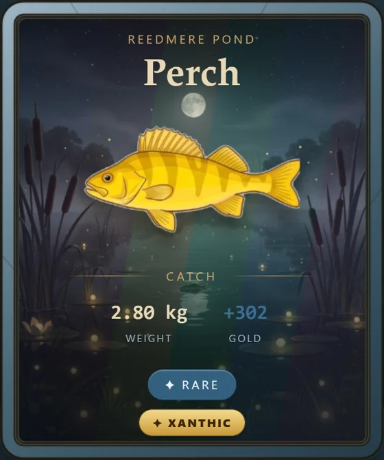 Perch catch card, xanthic morph, a golden perch.