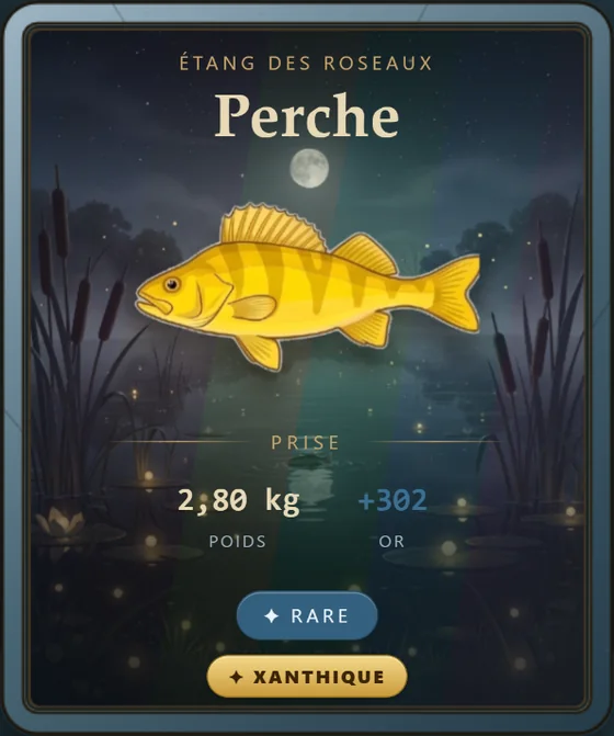Carte de prise perche, morphe xanthique, une perche dorée.